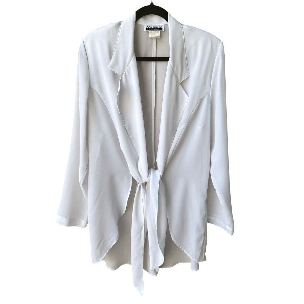 Contempo Casuals Vintage 90s Witchy Flowy White Tie Front Blazer Jacket L Retro